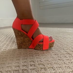 Hot pink high heel sandal wedges